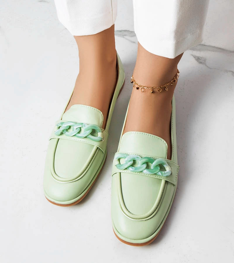 3-Zelené mokasíny zdobené řetězem Bobbie-3