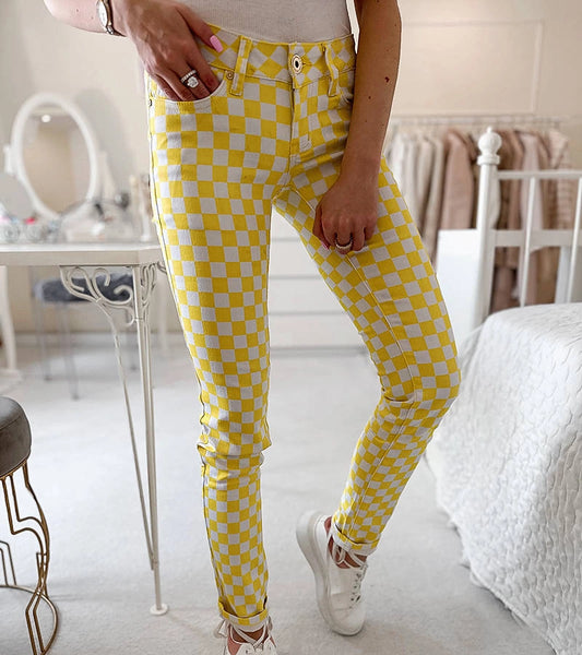 1-Žluté látkové kalhoty Bler-1