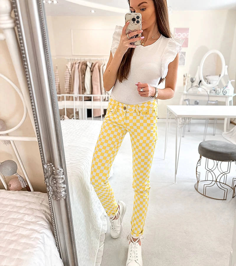 4-Žluté látkové kalhoty Bler-4