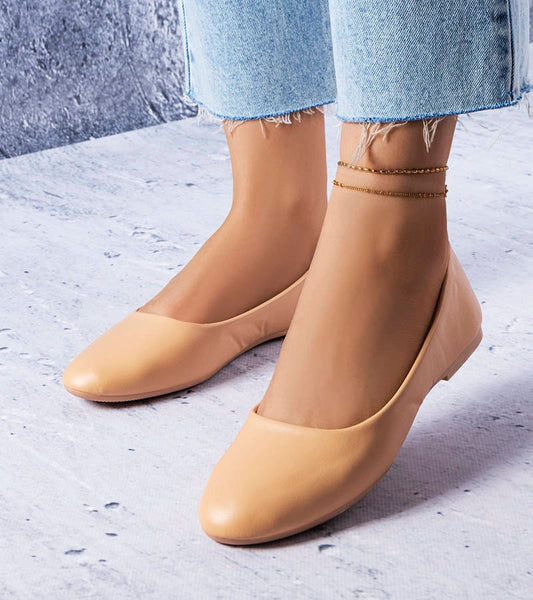 1-Béžové baleríny s koženou stélkou Truchon-1