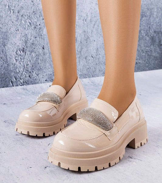 1-Béžové lakované polobotky se zirkony Mouss-1