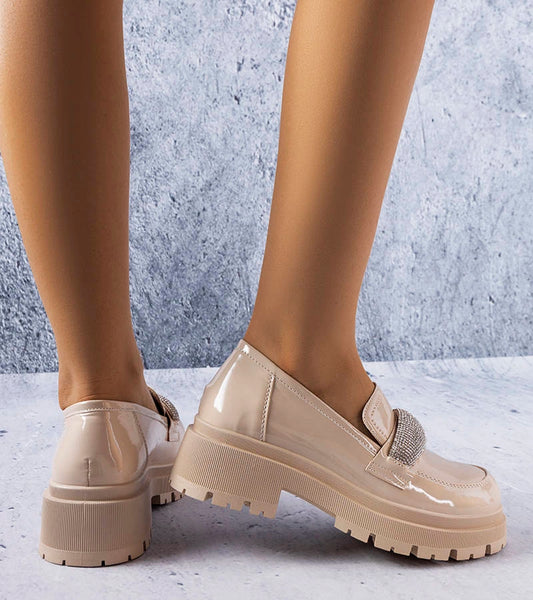 2-Béžové lakované polobotky se zirkony Mouss-2