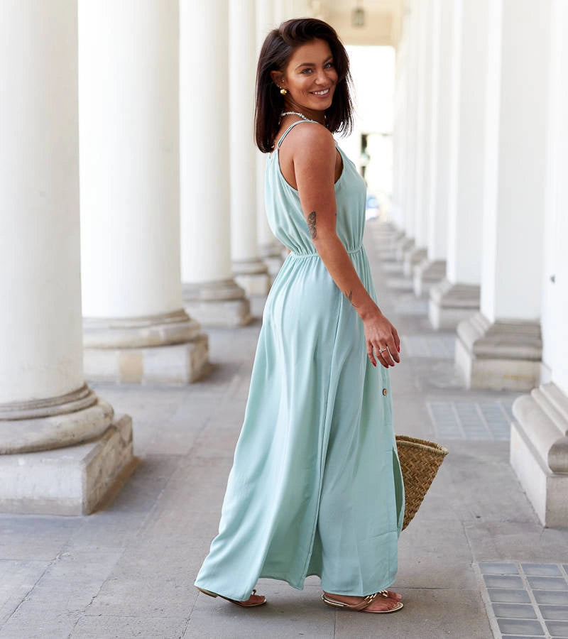 2-Zelené dlouhé šaty s rozparkem Édouard-2