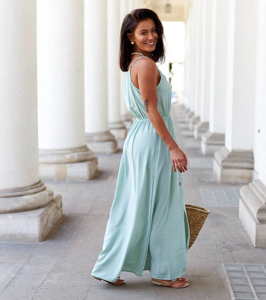 2-Zelené dlouhé šaty s rozparkem Édouard-2