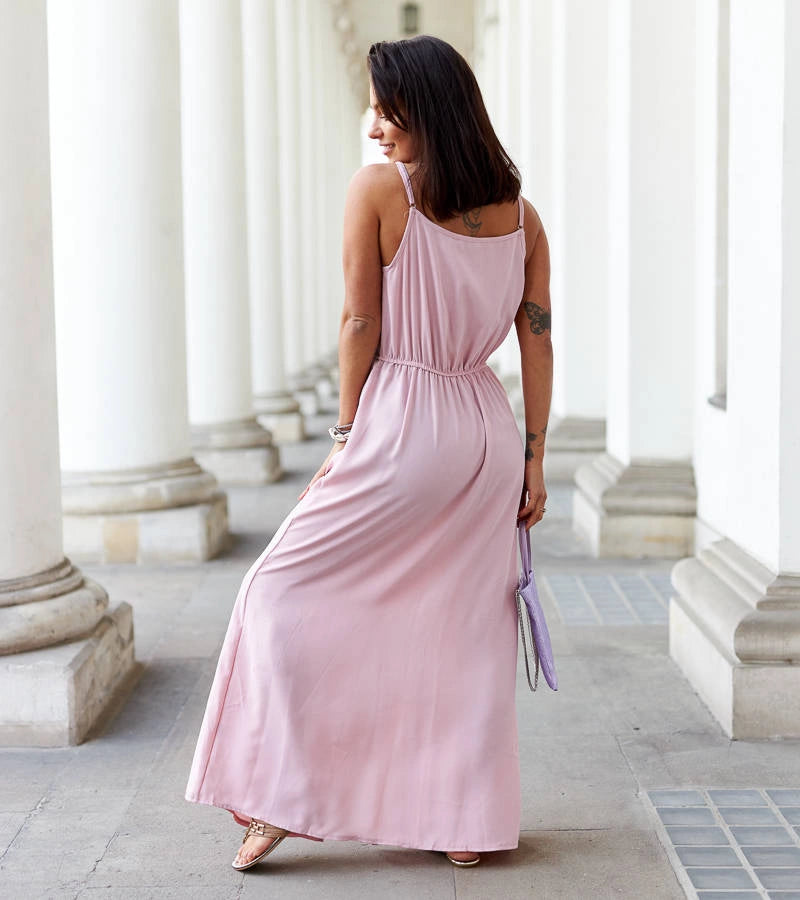 3-Růžové dlouhé šaty s rozparkem od Édouard-3