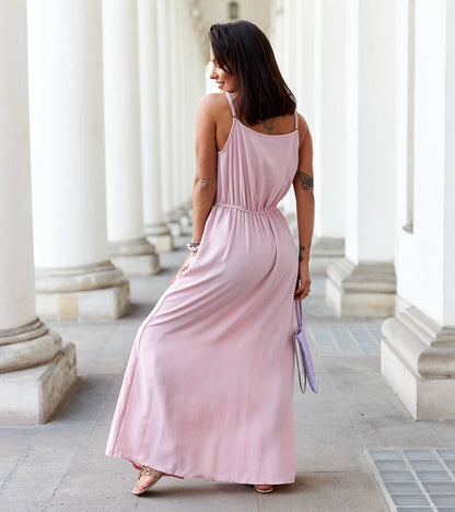 3-Růžové dlouhé šaty s rozparkem od Édouard-3