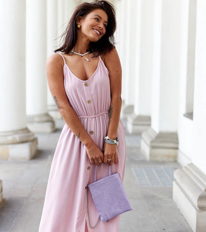 4-Růžové dlouhé šaty s rozparkem od Édouard-4