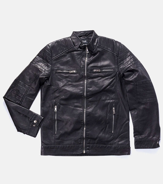 1-Černá pánská bunda z umělé kůže značky Guertin-1