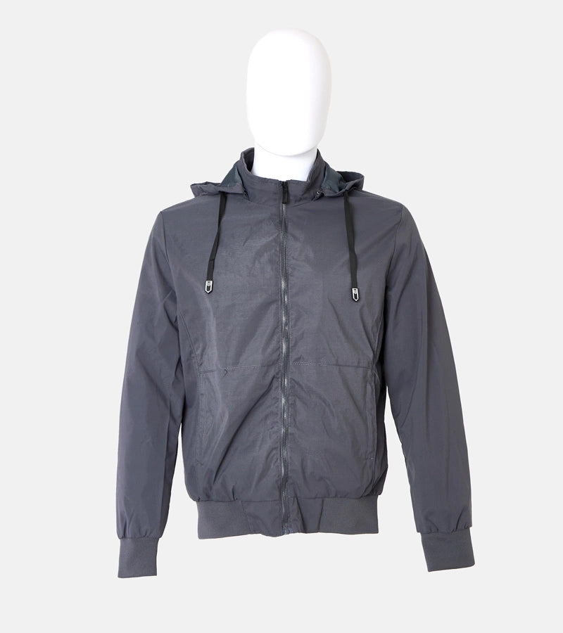 1-Šedá pánská větrovka Brault s kapucí-1