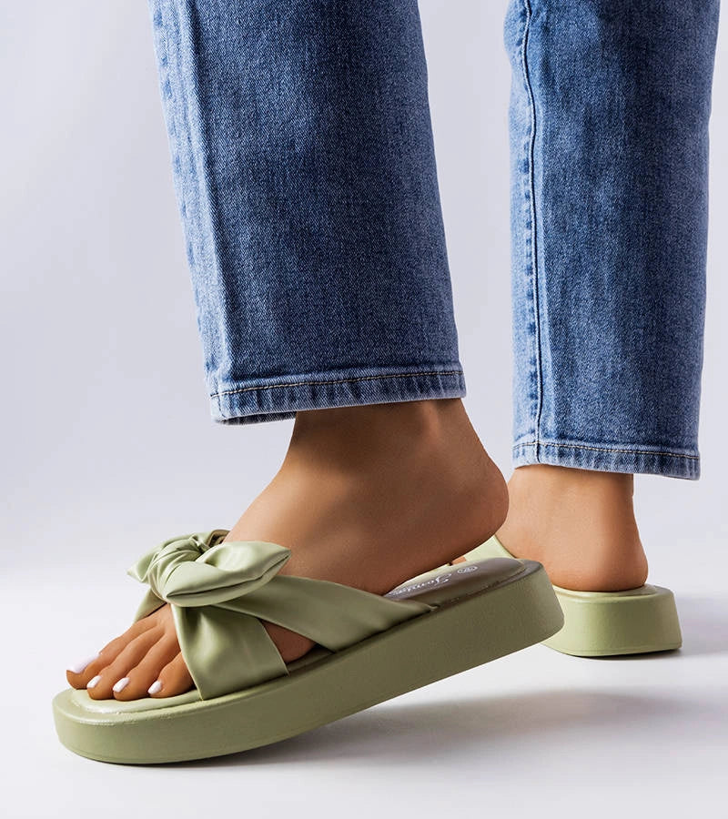 2-Zelené žabky na platformě s mašlí Edvard-2