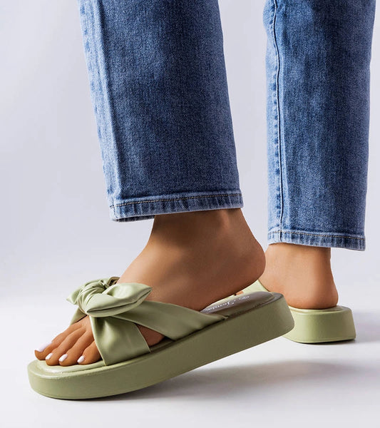 2-Zelené žabky na platformě s mašlí Edvard-2