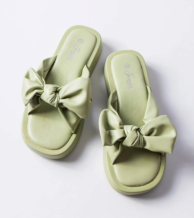 3-Zelené žabky na platformě s mašlí Edvard-3