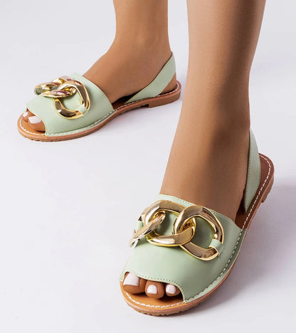 1-Zelené sandály Germaine zdobené řetízkem-1