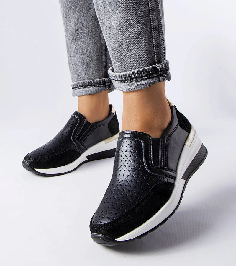 1-Černé ažurové tenisky s podpatky Vernon-1