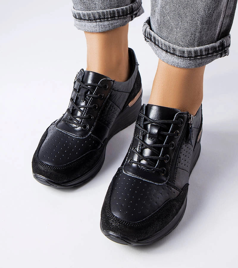 2-Černé ažurové kožené polobotky Jazzar-2