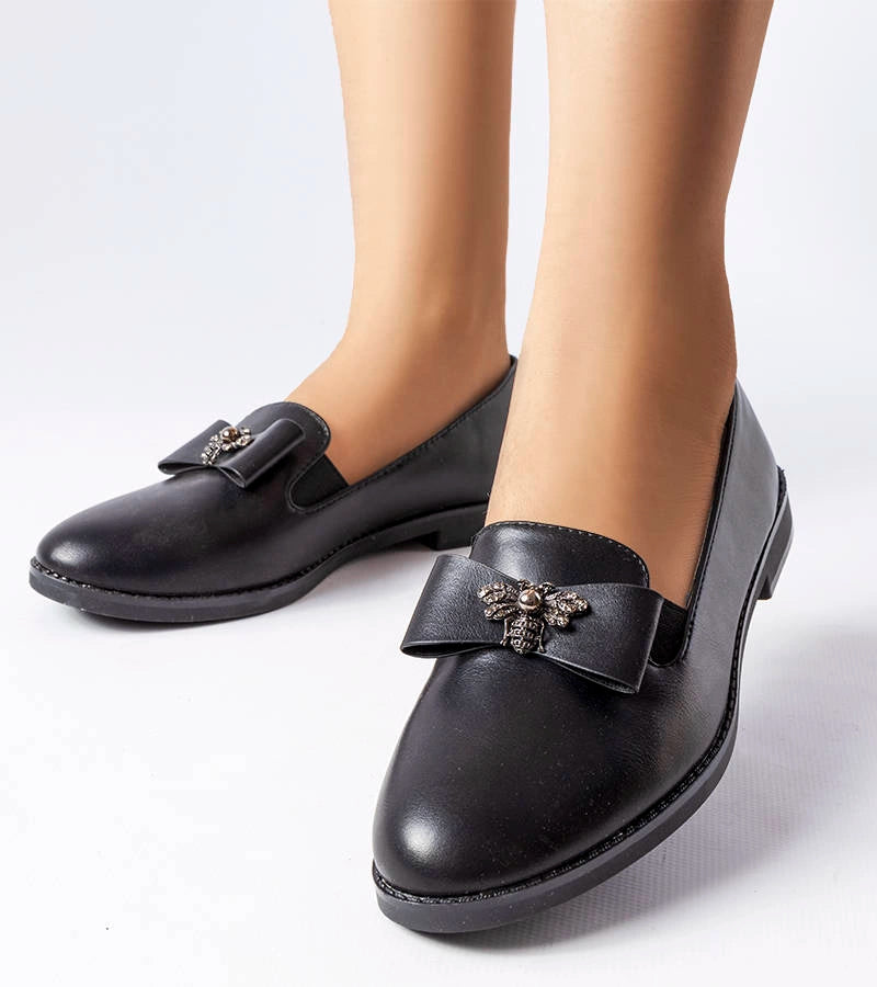 1-Černé ozdobné mokasíny Ila-1