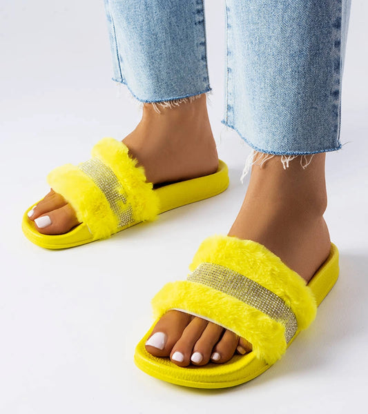 1-Žluté kožešinové žabky se zirkony Carrito-1