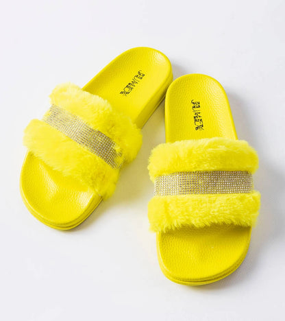 3-Žluté kožešinové žabky se zirkony Carrito-3