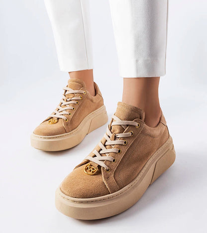 1-Béžové semišové polobotky Karino-1