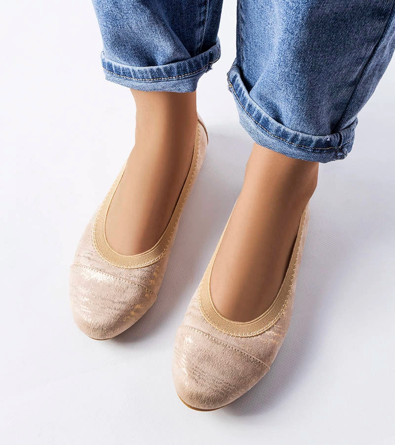 3-Béžové metalické baleríny značky Crummit-3