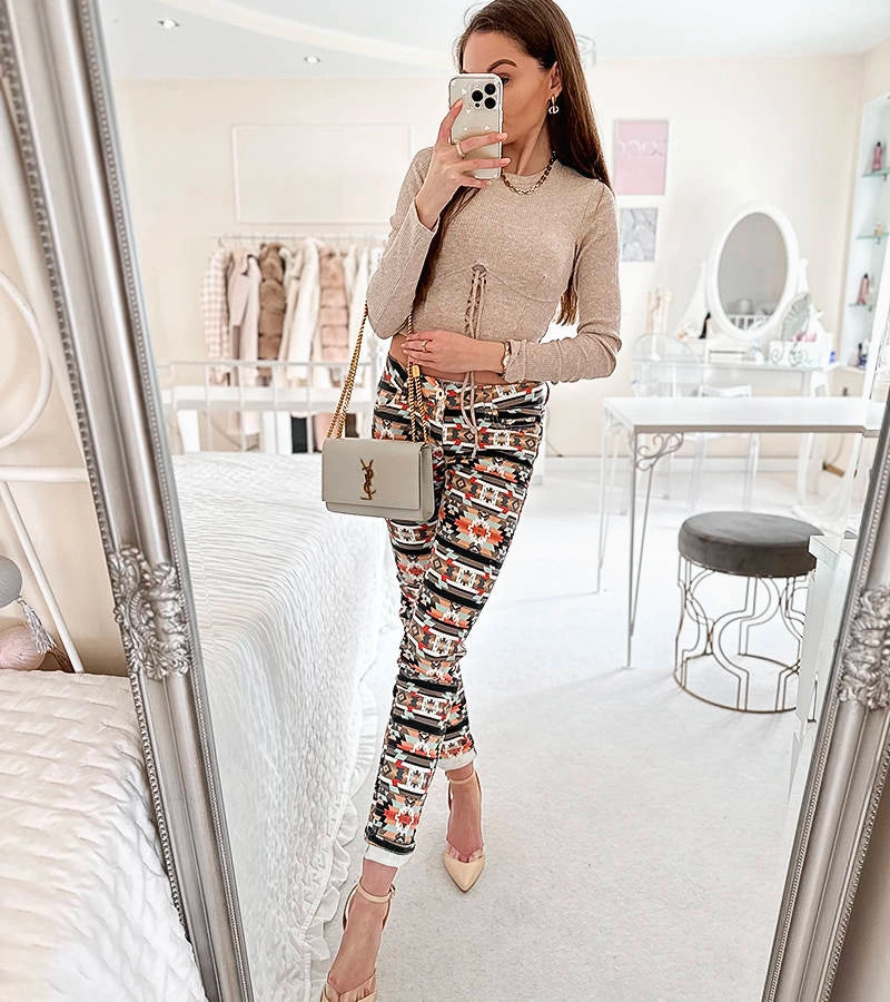 4-Pestrobarevné vzorované kalhoty Aya-4