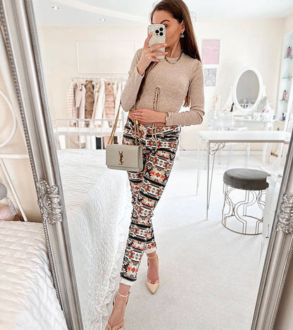 4-Pestrobarevné vzorované kalhoty Aya-4