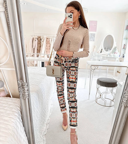 5-Pestrobarevné vzorované kalhoty Aya-5