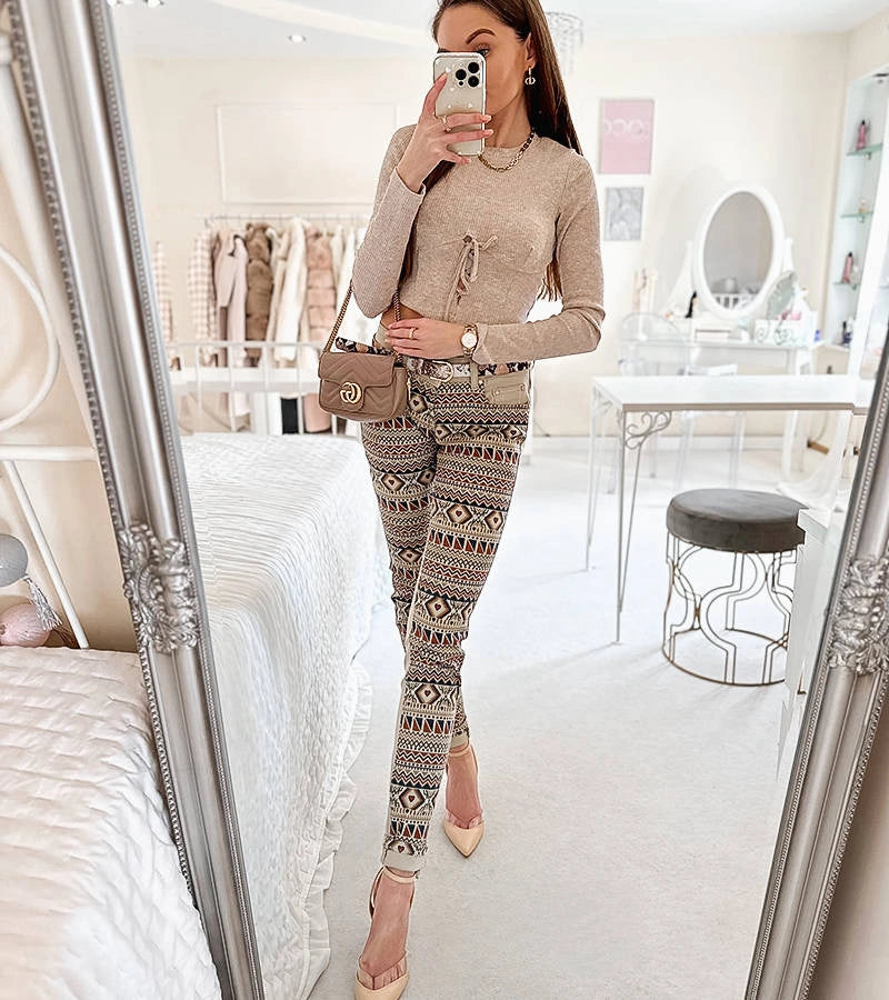 1-Béžové vzorované kalhoty Lévesque-1