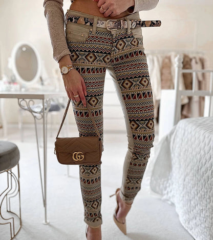 4-Béžové vzorované kalhoty Lévesque-4