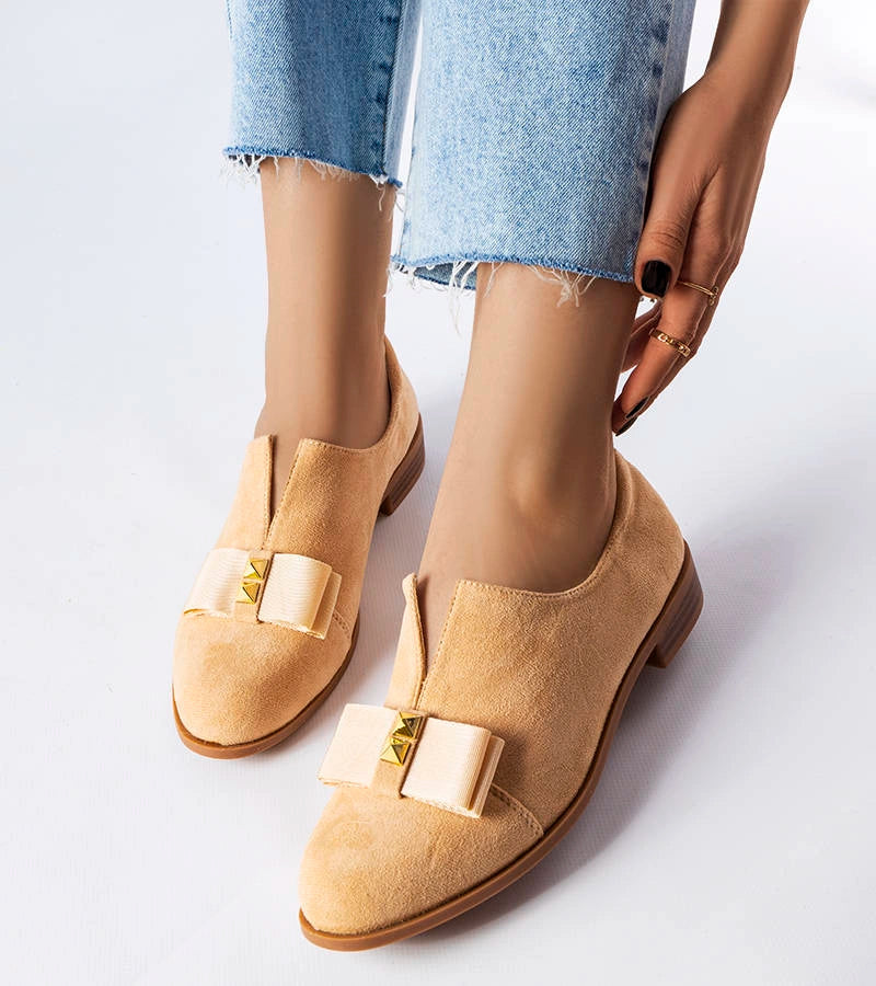 2-Béžové polobotky s mašlí Poplar-2