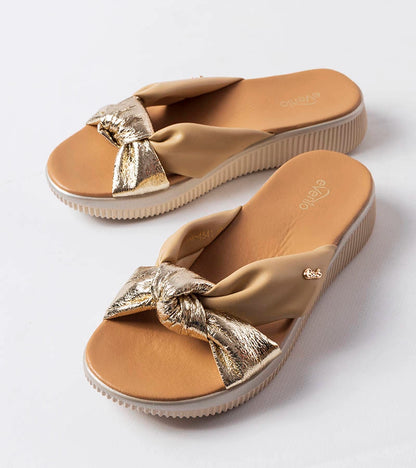 3-Béžové a zlaté žabky Luce na podpatku-3