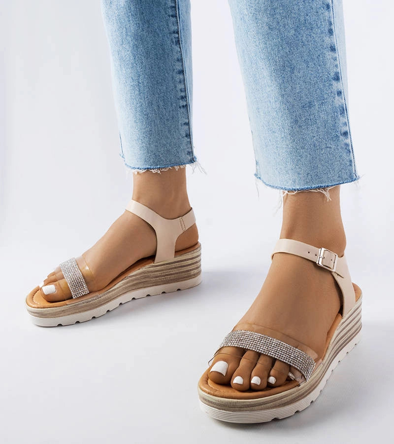 1-Béžové sandály Bussière na platformě a podpatku-1