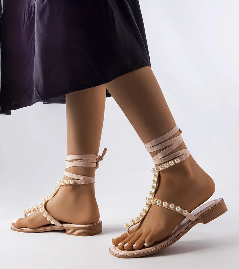 2-Béžové perlové sandály Graystone-2