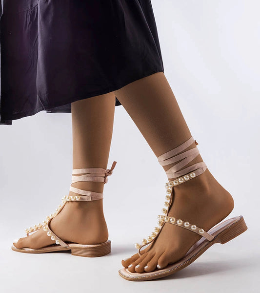 2-Béžové perlové sandály Graystone-2