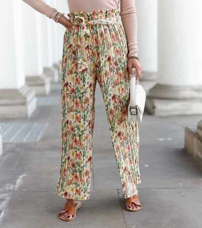 4-Béžové dámské široké plisované kalhoty Sammira-4