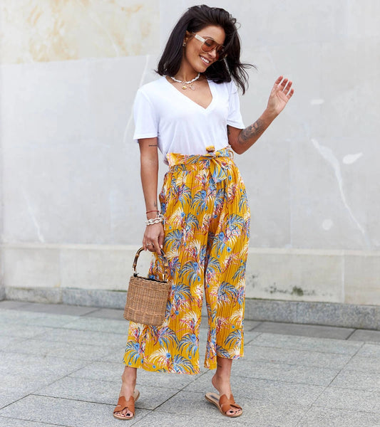 1-Žluté dámské široké plisované kalhoty Sijam-1