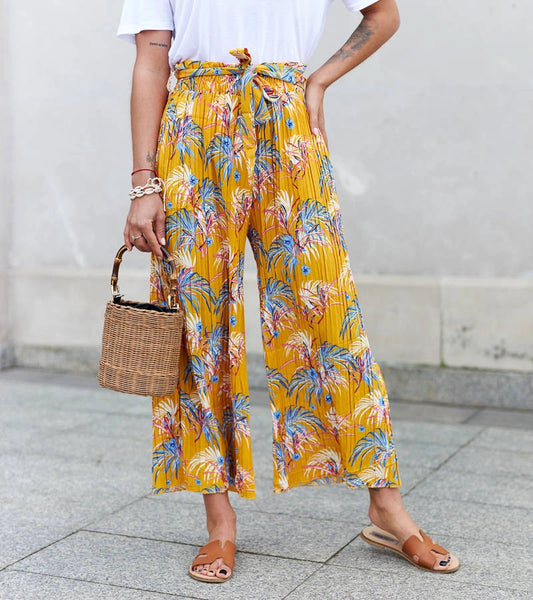 2-Žluté dámské široké plisované kalhoty Sijam-2