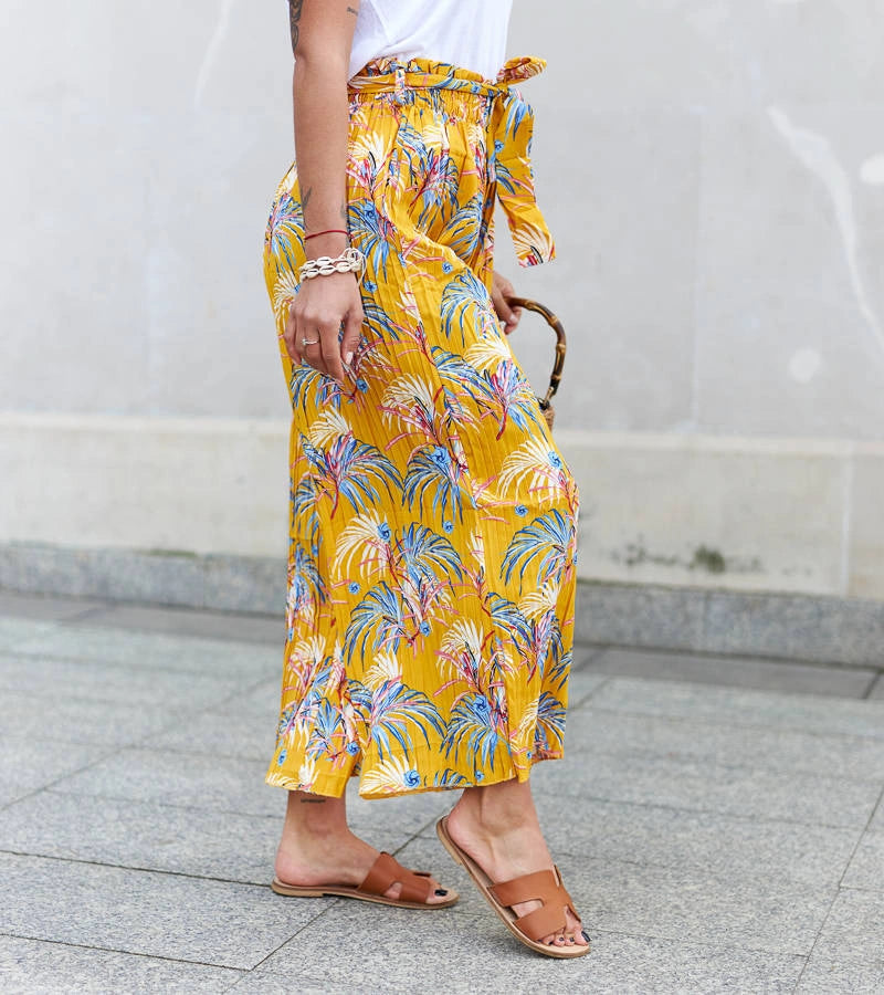 3-Žluté dámské široké plisované kalhoty Sijam-3