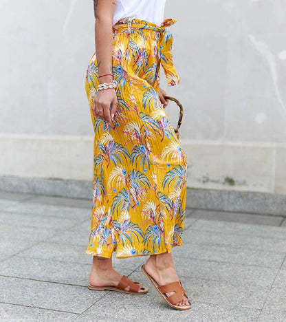 3-Žluté dámské široké plisované kalhoty Sijam-3