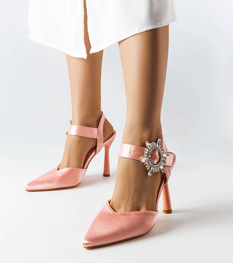 1-Béžové saténové sandály na jehlovém podpatku Linda-1