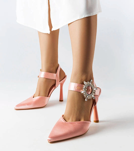 1-Béžové saténové sandály na jehlovém podpatku Linda-1