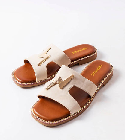 3-Béžové ploché žabky Leyra-3