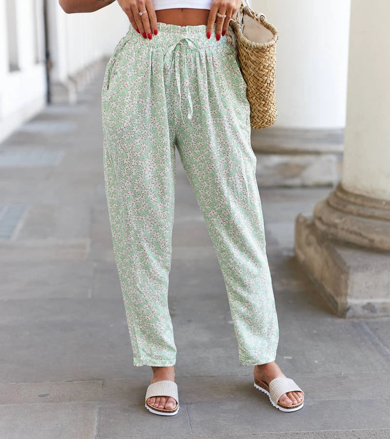 2-Zelené široké květinové kalhoty Ippocrate-2