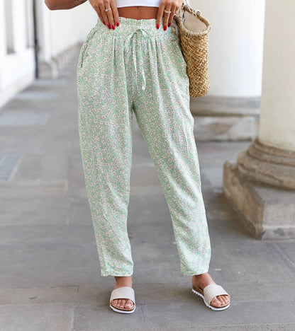 2-Zelené široké květinové kalhoty Ippocrate-2