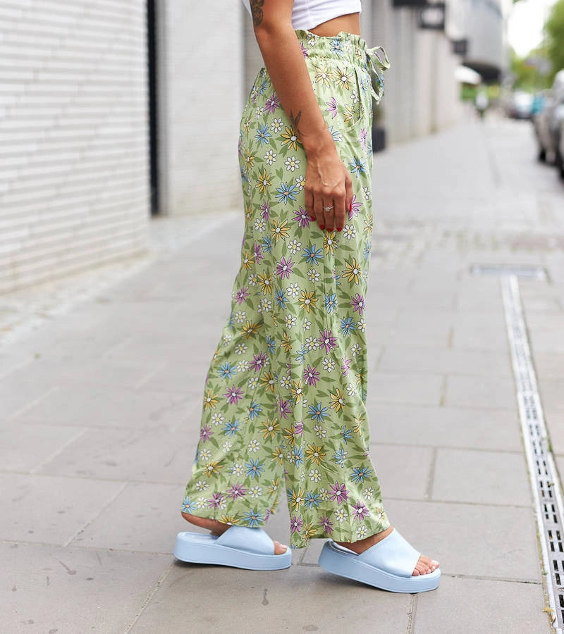 3-Zelené široké květinové kalhoty Vertemate-3