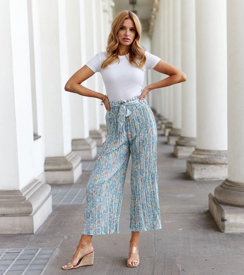 1-Zelené plisované květinové kalhoty Macognano-1