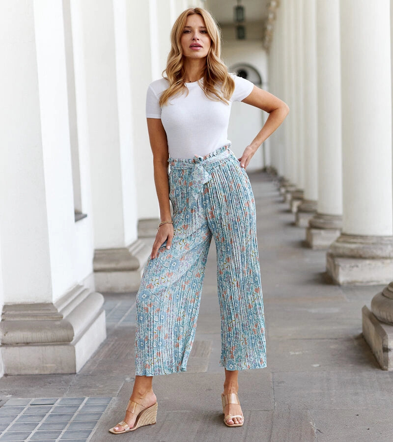 3-Zelené plisované květinové kalhoty Macognano-3