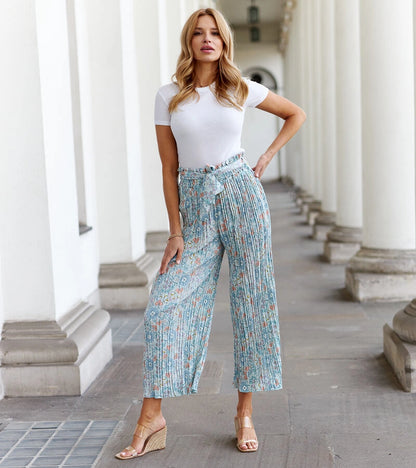 3-Zelené plisované květinové kalhoty Macognano-3