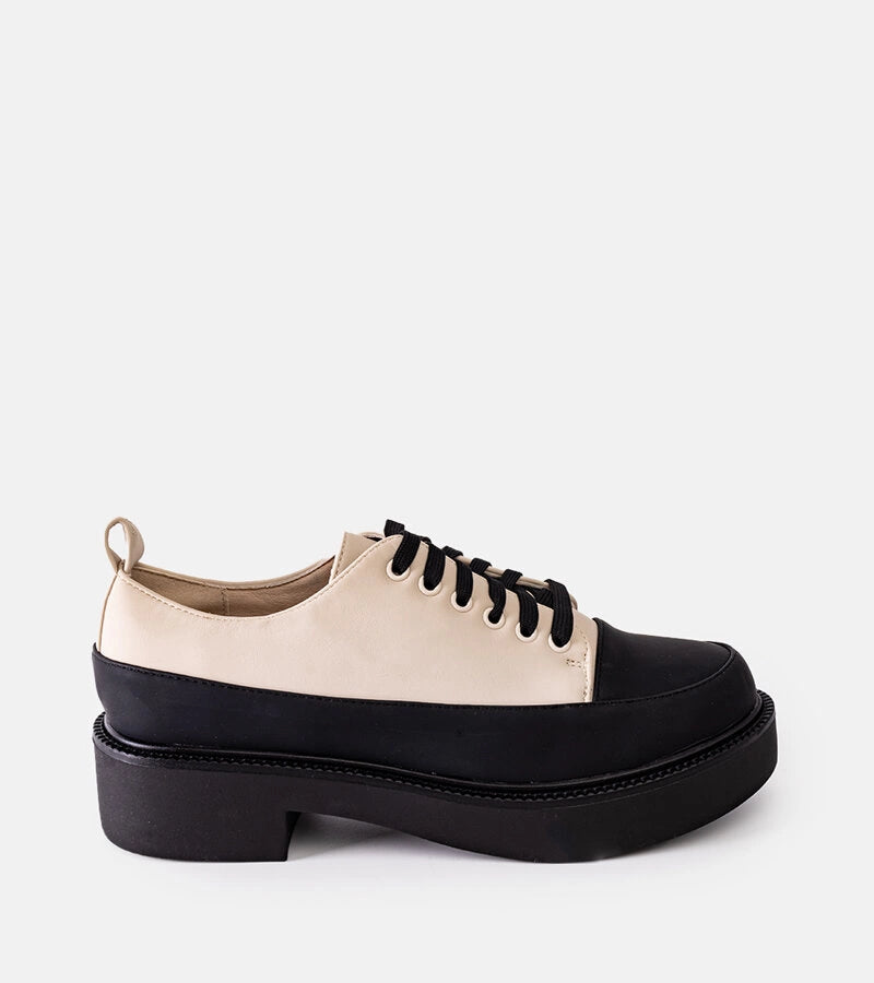 1-Béžové polobotky Merico s plochým podpatkem-1