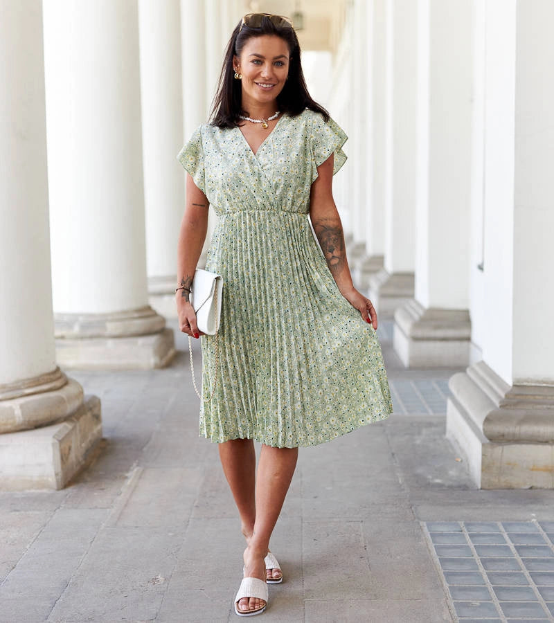 1-Zelené plisované květinové šaty Viminale-1